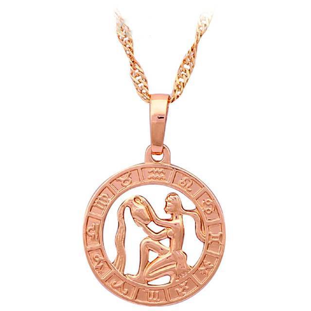 Round Zodiac Golden Necklace Pendant Necklaces ROLILASON Official Store LN456 Aquarius