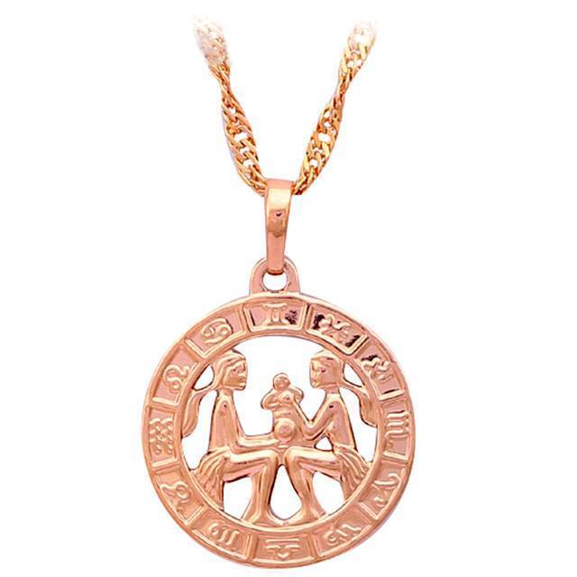 Round Zodiac Golden Necklace Pendant Necklaces ROLILASON Official Store LN457 Gemini