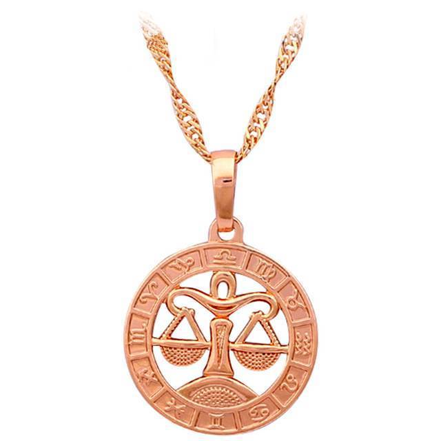 Round Zodiac Golden Necklace Pendant Necklaces ROLILASON Official Store LN460 Libra