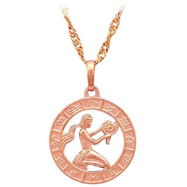 Round Zodiac Golden Necklace Pendant Necklaces ROLILASON Official Store LN461 Virgo