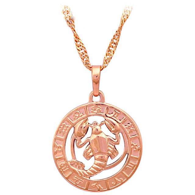 Round Zodiac Golden Necklace Pendant Necklaces ROLILASON Official Store LN462 Cancer