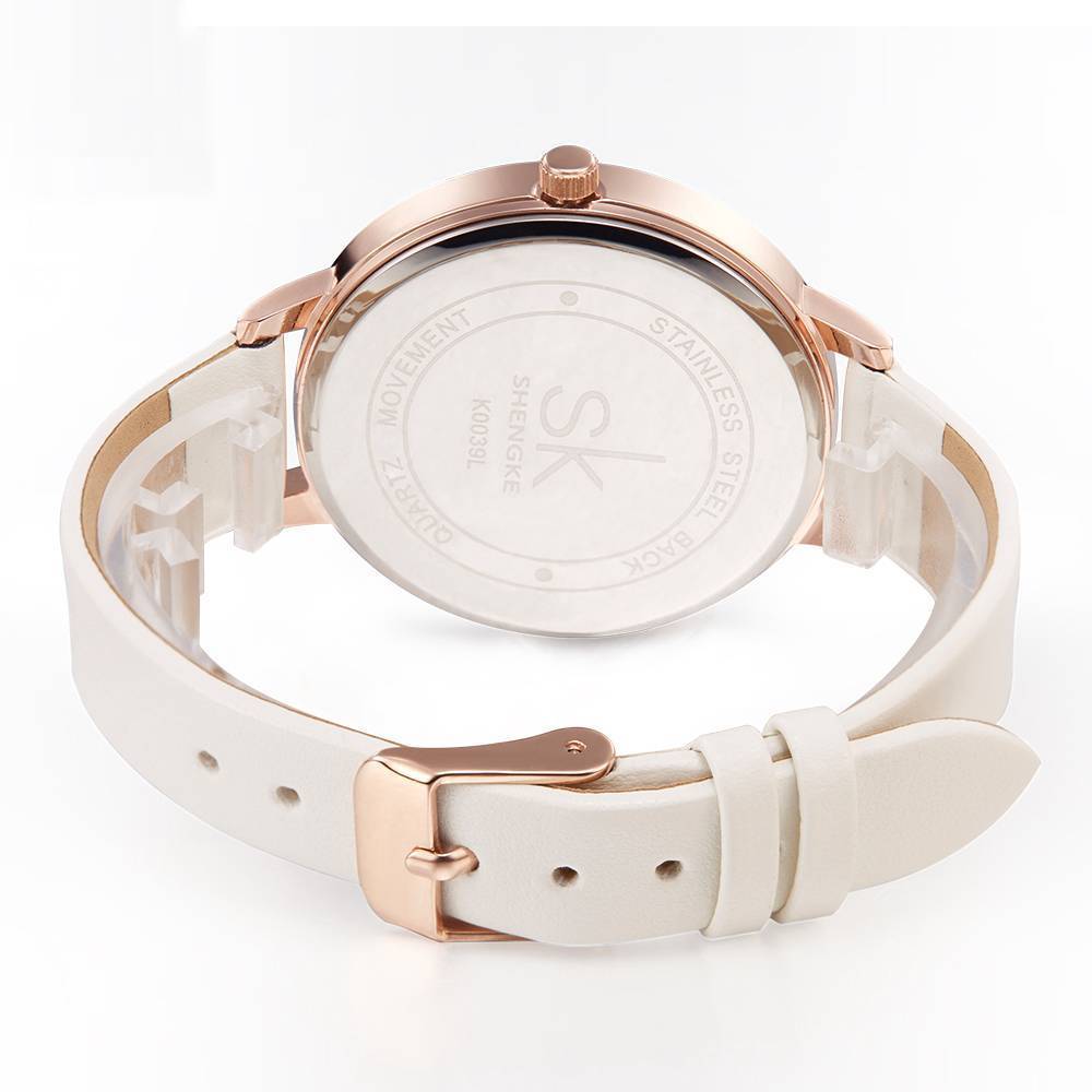 Shock Resistant Leather Quartz Strap Watch Women's Watches shengke Official Store