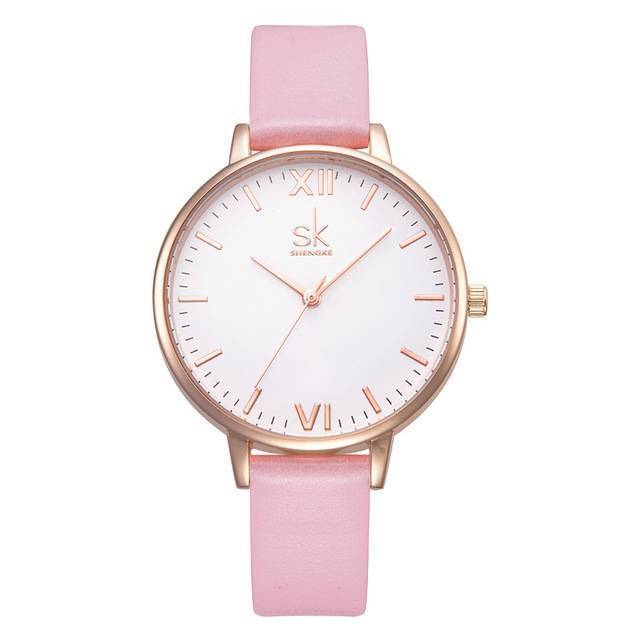 Shock Resistant Leather Quartz Strap Watch Women's Watches shengke Official Store pink