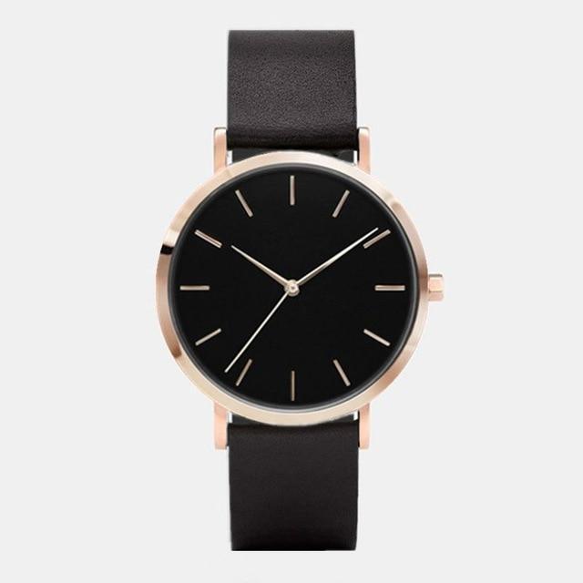 Shock ResistantSimple Fashion Quartz Wristwatch Women's Watches Yovone Store leather rose black