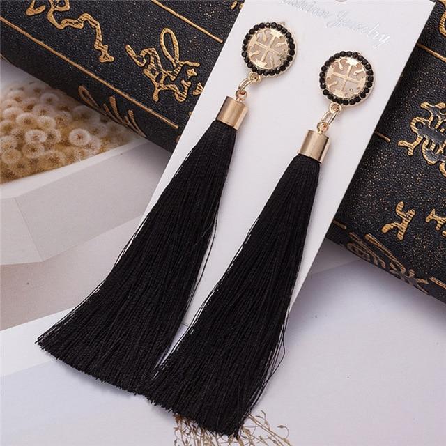 Silk Fabric Long Drop Earrings Drop Earrings HOCOLE Official Store black 2