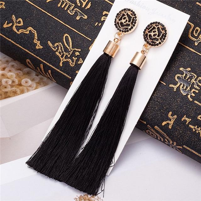 Silk Fabric Long Drop Earrings Drop Earrings HOCOLE Official Store black