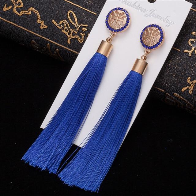 Silk Fabric Long Drop Earrings Drop Earrings HOCOLE Official Store blue 2