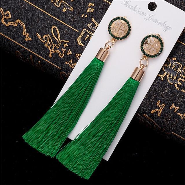 Silk Fabric Long Drop Earrings Drop Earrings HOCOLE Official Store green 2