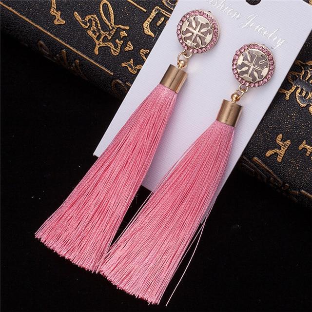 Silk Fabric Long Drop Earrings Drop Earrings HOCOLE Official Store pink 2