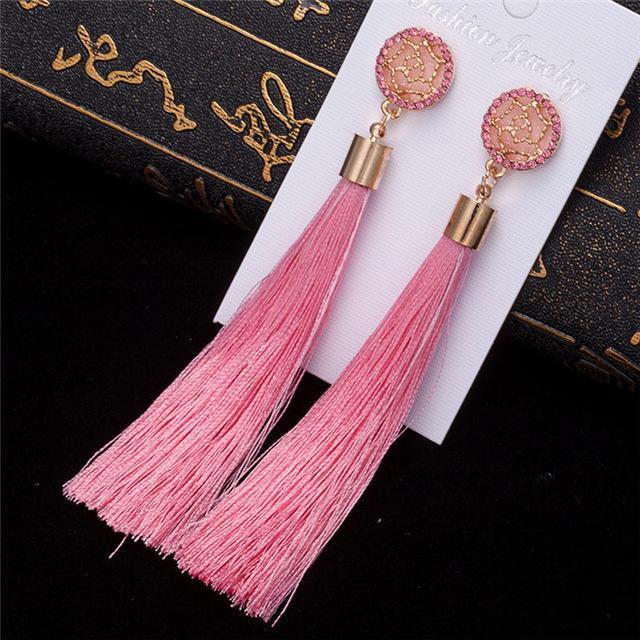 Silk Fabric Long Drop Earrings Drop Earrings HOCOLE Official Store pink