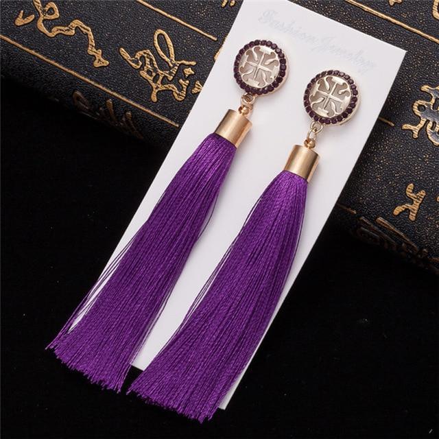 Silk Fabric Long Drop Earrings Drop Earrings HOCOLE Official Store purple 2
