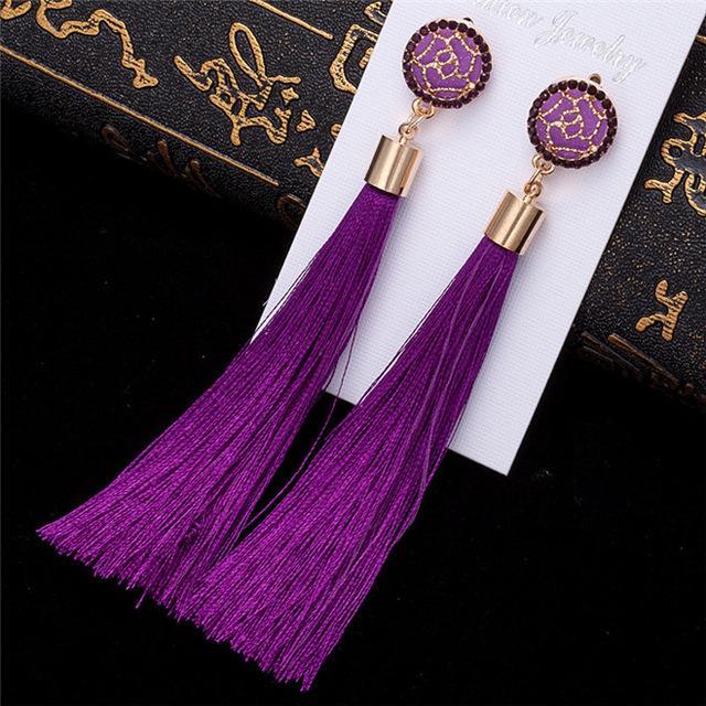 Silk Fabric Long Drop Earrings Drop Earrings HOCOLE Official Store purple