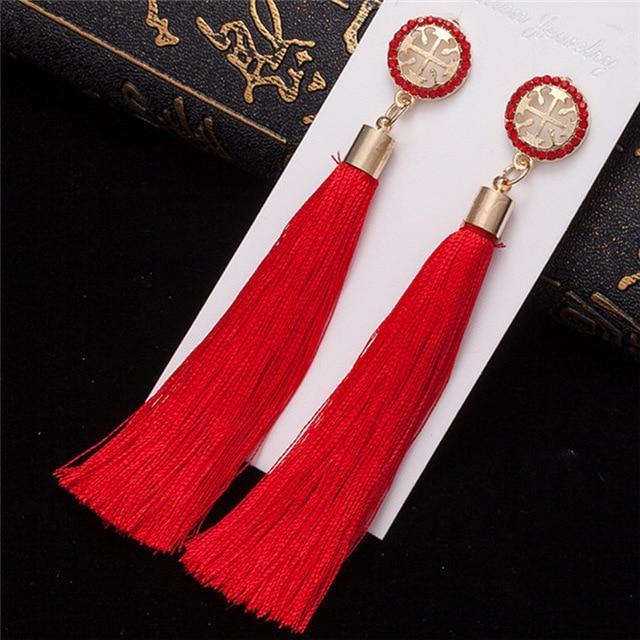 Silk Fabric Long Drop Earrings Drop Earrings HOCOLE Official Store red 2