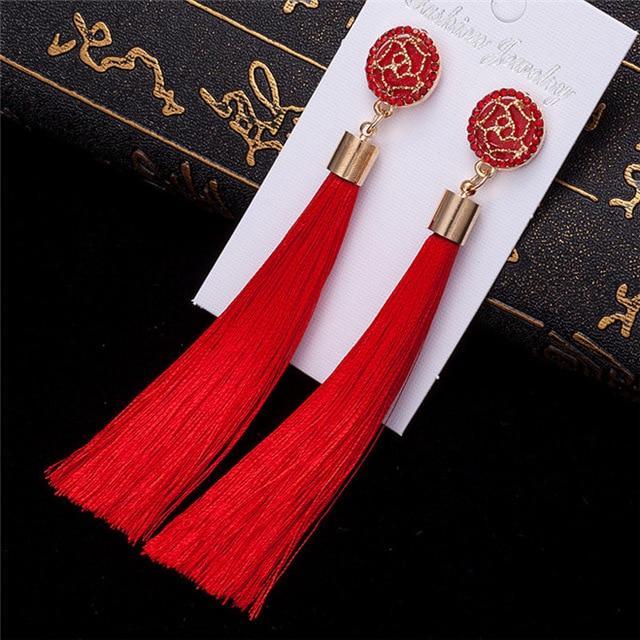 Silk Fabric Long Drop Earrings Drop Earrings HOCOLE Official Store red