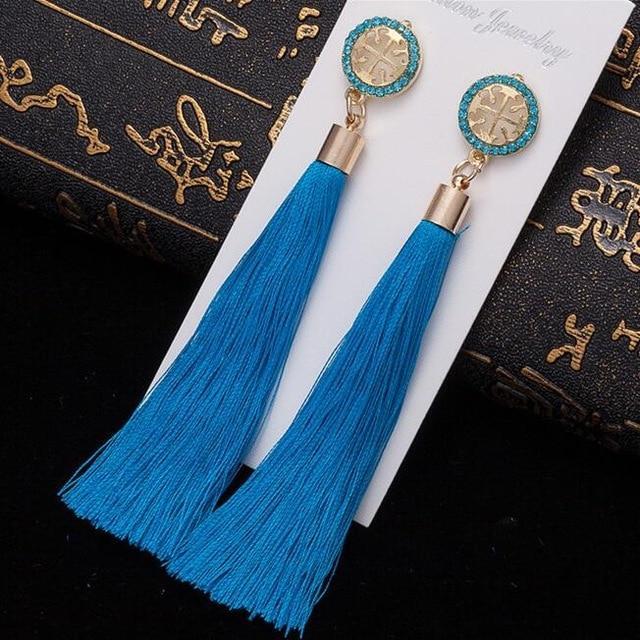 Silk Fabric Long Drop Earrings Drop Earrings HOCOLE Official Store sky blue 2