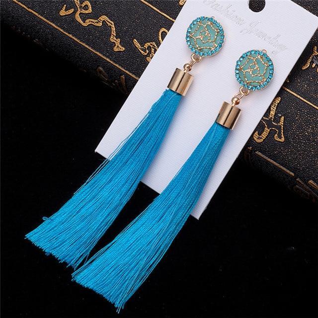 Silk Fabric Long Drop Earrings Drop Earrings HOCOLE Official Store sky blue