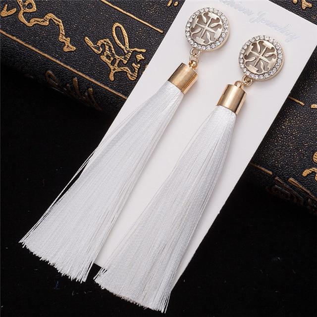 Silk Fabric Long Drop Earrings Drop Earrings HOCOLE Official Store white 2