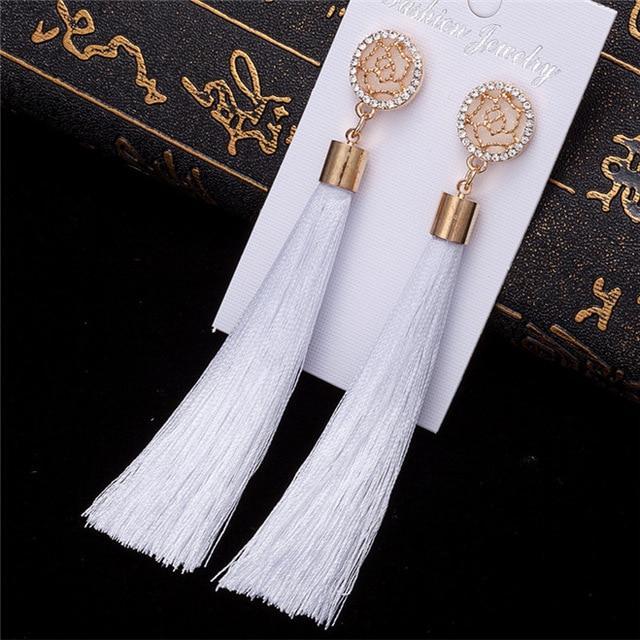 Silk Fabric Long Drop Earrings Drop Earrings HOCOLE Official Store white