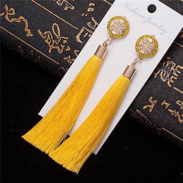 Silk Fabric Long Drop Earrings Drop Earrings HOCOLE Official Store yellow 2