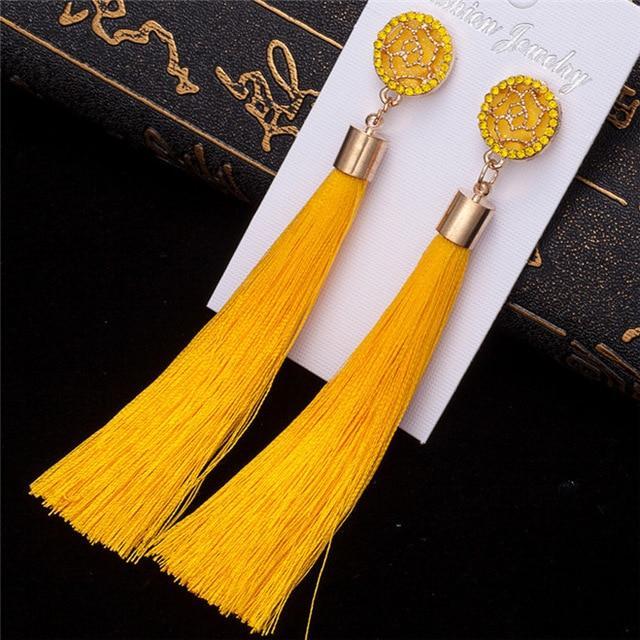 Silk Fabric Long Drop Earrings Drop Earrings HOCOLE Official Store yellow