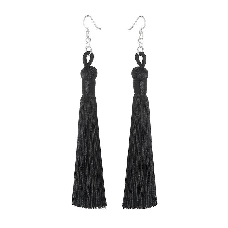 Silk Fabric Long Fringe Earrings Drop Earrings LOVBEAFAS Official Store