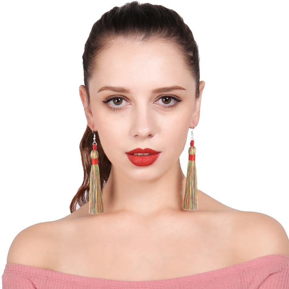 Silk Fabric Long Fringe Earrings Drop Earrings LOVBEAFAS Official Store