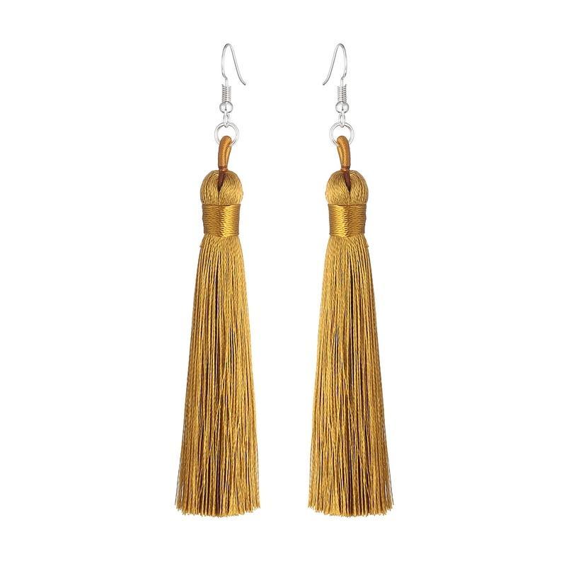 Silk Fabric Long Fringe Earrings Drop Earrings LOVBEAFAS Official Store