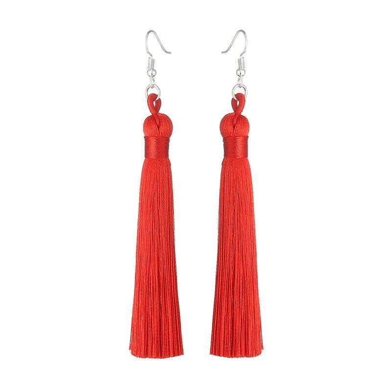 Silk Fabric Long Fringe Earrings Drop Earrings LOVBEAFAS Official Store