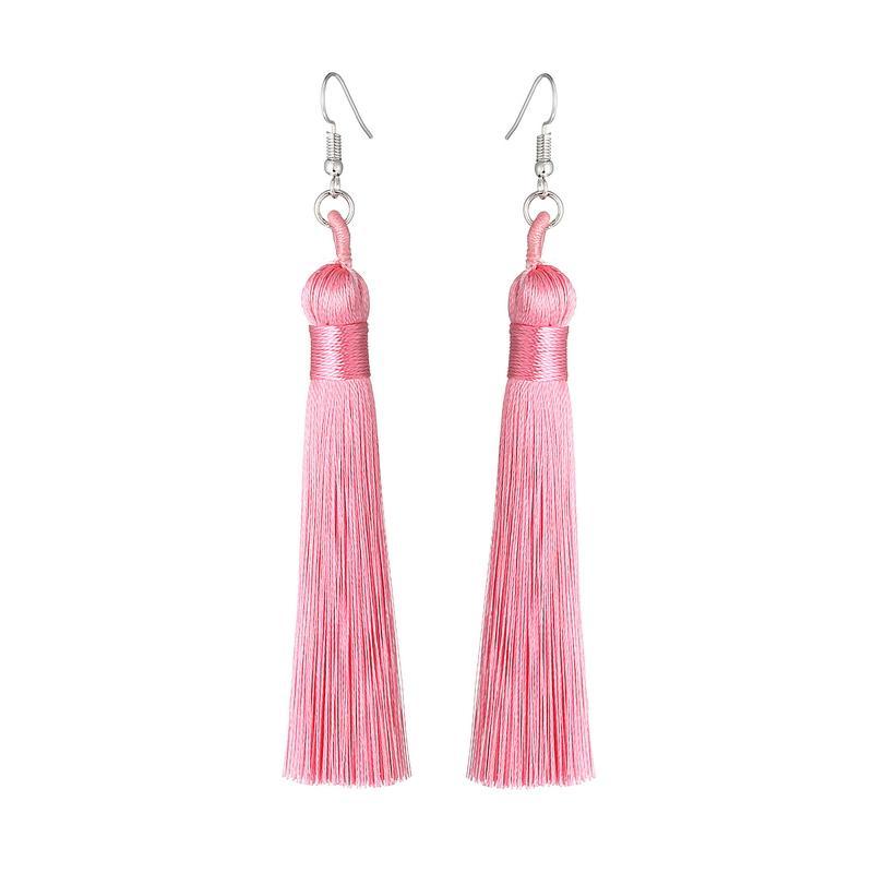 Silk Fabric Long Fringe Earrings Drop Earrings LOVBEAFAS Official Store
