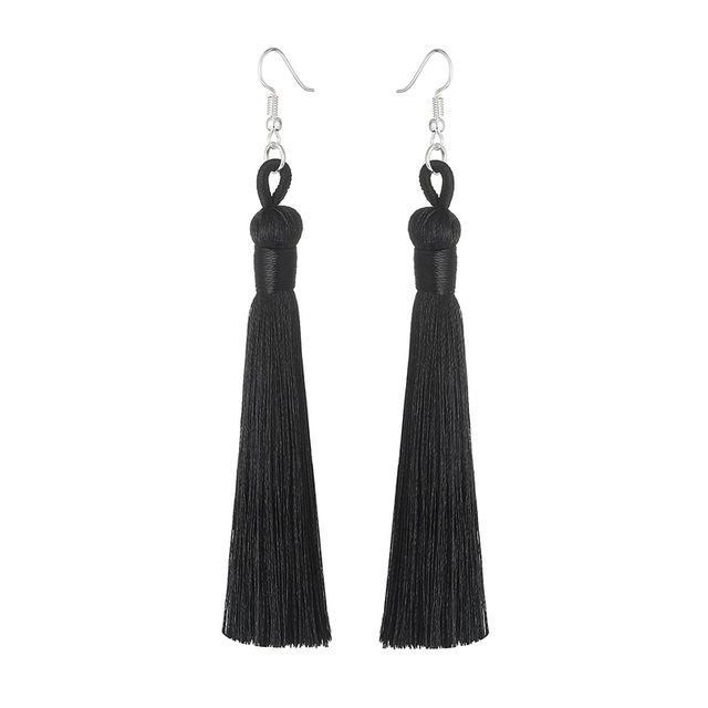 Silk Fabric Long Fringe Earrings Drop Earrings LOVBEAFAS Official Store Black