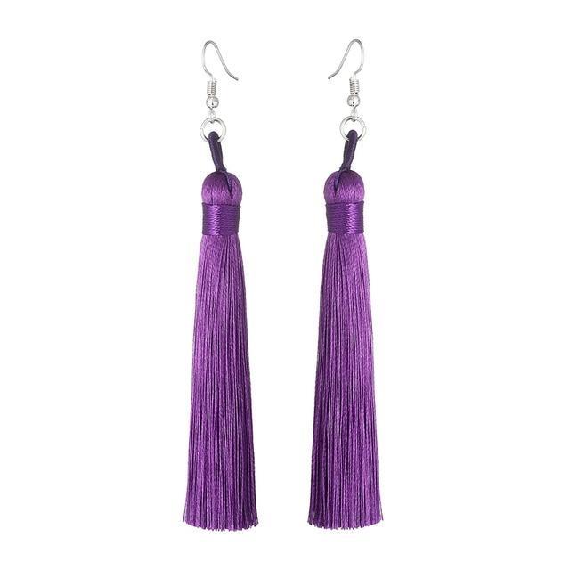 Silk Fabric Long Fringe Earrings Drop Earrings LOVBEAFAS Official Store Dark Purple