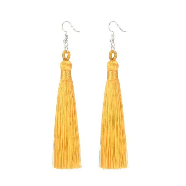 Silk Fabric Long Fringe Earrings Drop Earrings LOVBEAFAS Official Store Gold Yellow