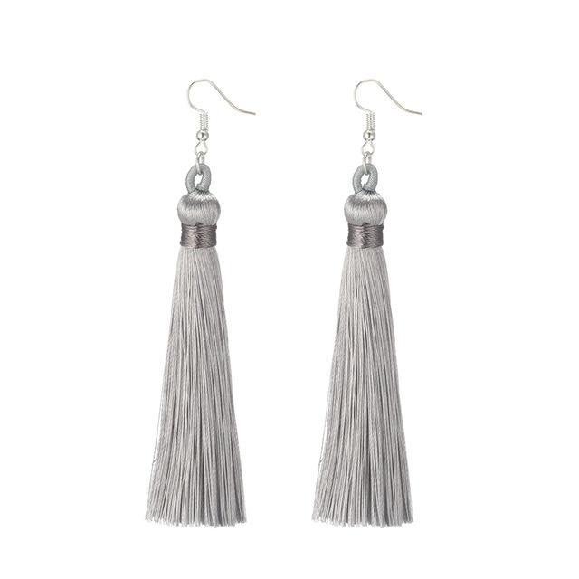 Silk Fabric Long Fringe Earrings Drop Earrings LOVBEAFAS Official Store Gray