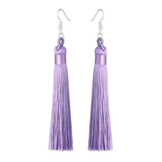 Silk Fabric Long Fringe Earrings Drop Earrings LOVBEAFAS Official Store Mediumpurple