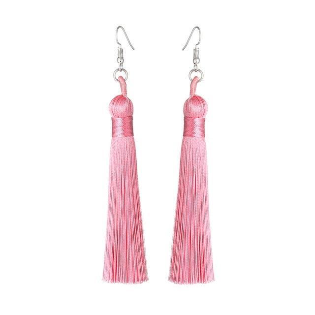 Silk Fabric Long Fringe Earrings Drop Earrings LOVBEAFAS Official Store Pink