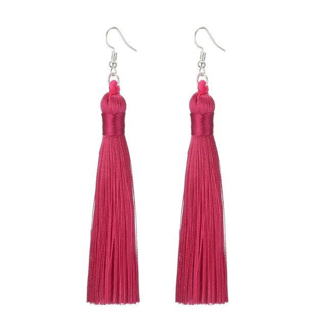 Silk Fabric Long Fringe Earrings Drop Earrings LOVBEAFAS Official Store Rose