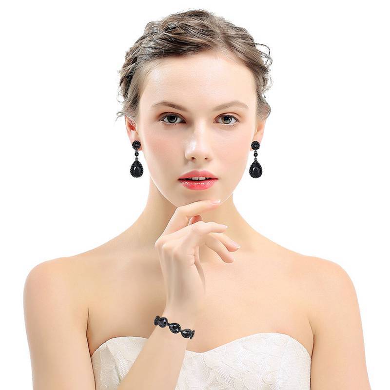 Silver Color Jewelry Sets with Teardrop Design Bridal Jewelry Sets mecresh Official Store All black