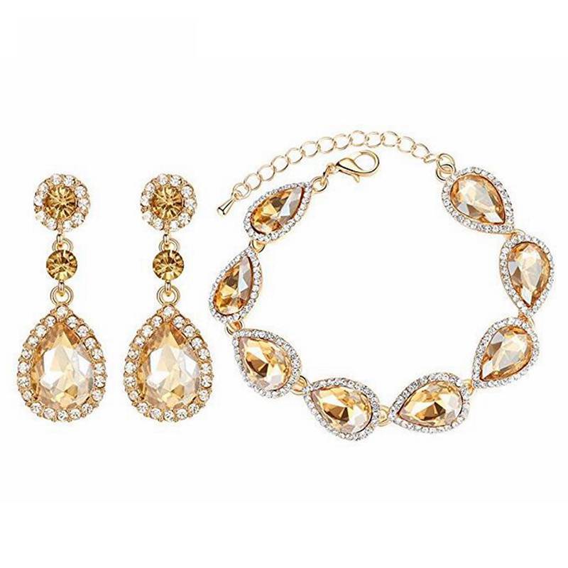 Silver Color Jewelry Sets with Teardrop Design Bridal Jewelry Sets mecresh Official Store Champagne