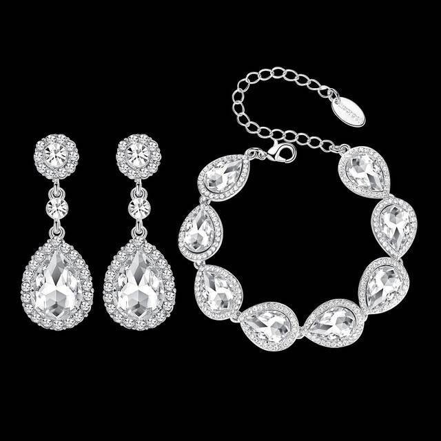 Silver Color Jewelry Sets with Teardrop Design Bridal Jewelry Sets mecresh Official Store Silver