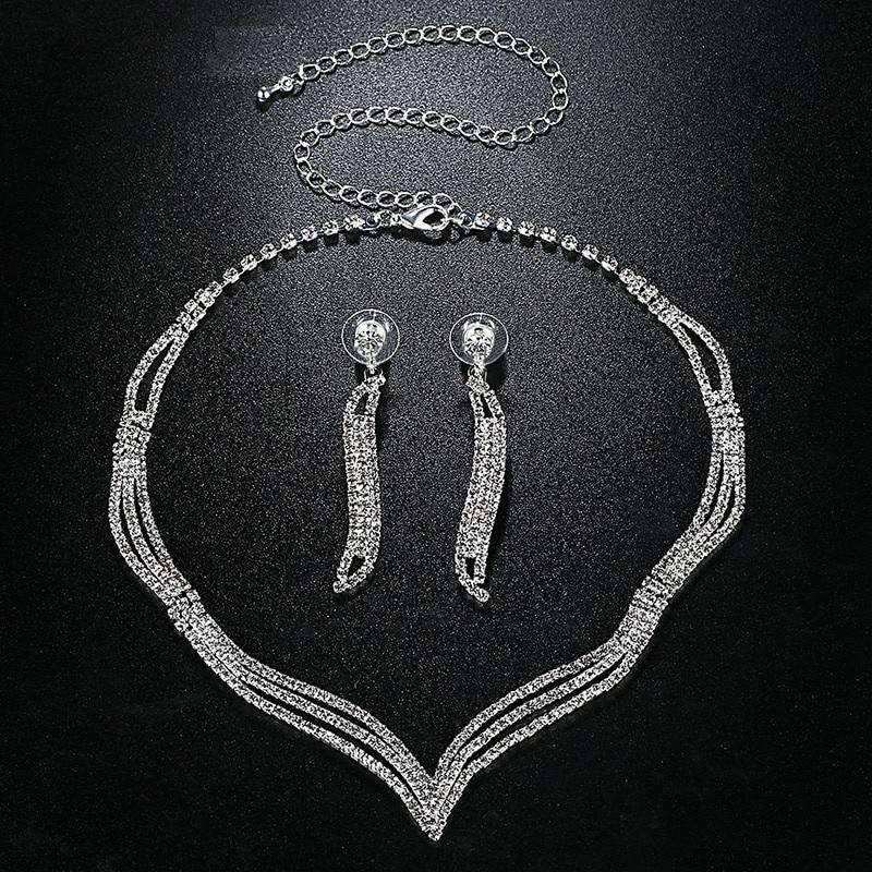 Silver Color Rhinestone Crystal Bridal Jewelry Sets For Women Bridal Jewelry Sets mecresh Official Store