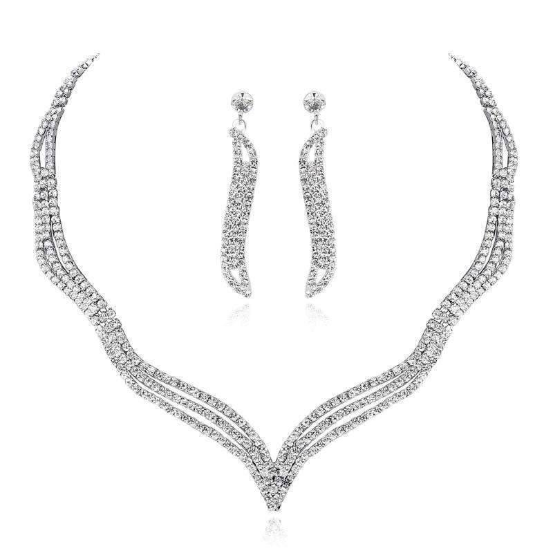 Silver Color Rhinestone Crystal Bridal Jewelry Sets For Women Bridal Jewelry Sets mecresh Official Store