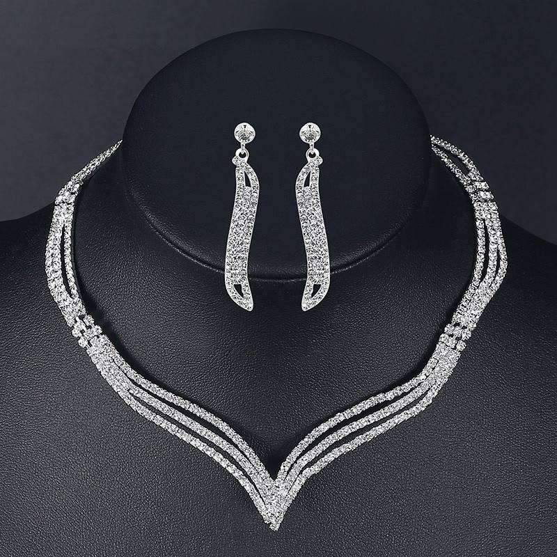 Silver Color Rhinestone Crystal Bridal Jewelry Sets For Women Bridal Jewelry Sets mecresh Official Store