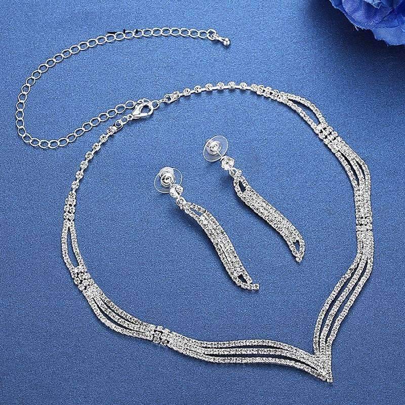 Silver Color Rhinestone Crystal Bridal Jewelry Sets For Women Bridal Jewelry Sets mecresh Official Store Silver Plated Clear