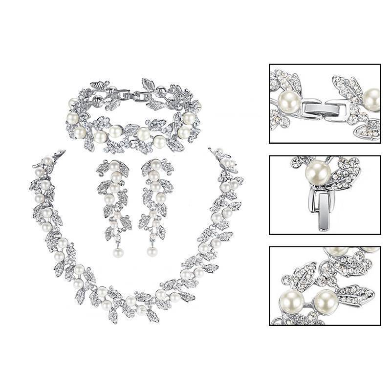 Silver Gold Simulated Pearl Jewelry Sets Bridal Jewelry Sets mecresh Official Store