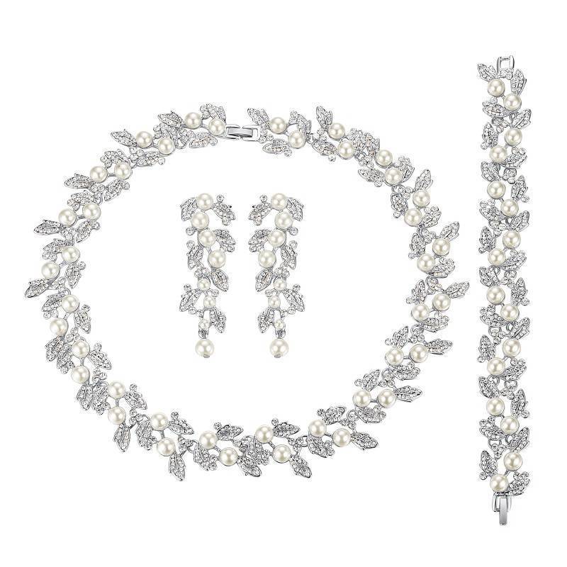 Silver Gold Simulated Pearl Jewelry Sets Bridal Jewelry Sets mecresh Official Store