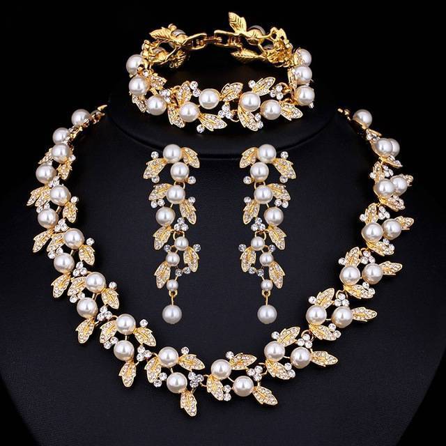 Silver Gold Simulated Pearl Jewelry Sets Bridal Jewelry Sets mecresh Official Store Gold
