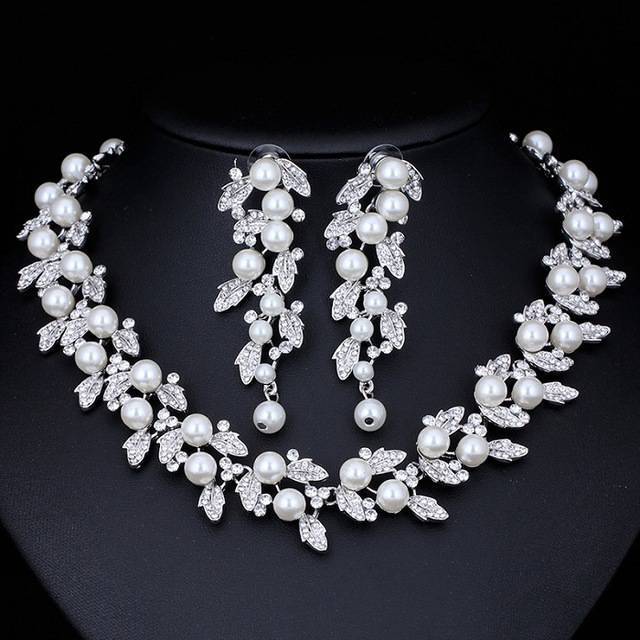 Silver Gold Simulated Pearl Jewelry Sets Bridal Jewelry Sets mecresh Official Store TL283