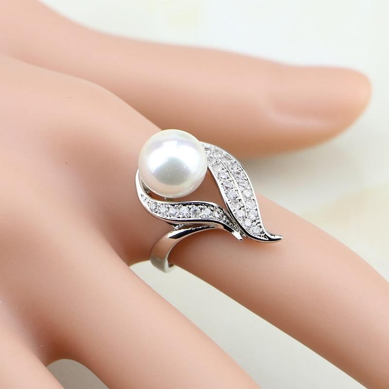 Silver White Pearls Beads Jewelry Sets Bridal Jewelry Sets Jack Fashion Jewelry Ring Size 8