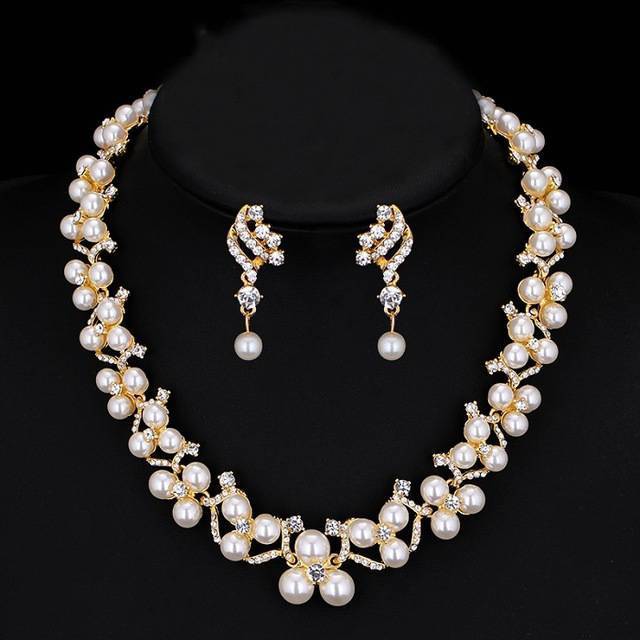 Simulated Pearl Jewelry Sets Bridal Jewelry Sets mecresh Official Store