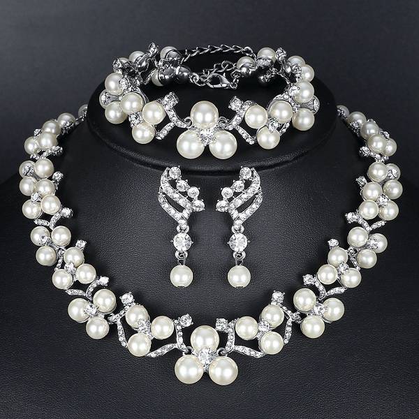 Simulated Pearl Jewelry Sets Bridal Jewelry Sets mecresh Official Store